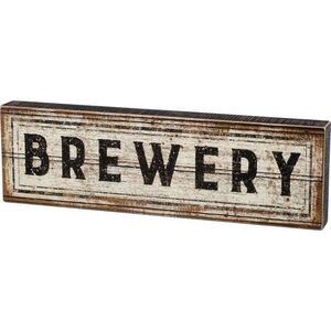 Brewery Black and White Wood Box Sign 19.5 Inches